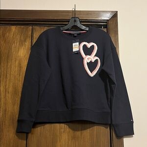 Tommy Hilfiger Navy Sweatshirt with Double Heart Design